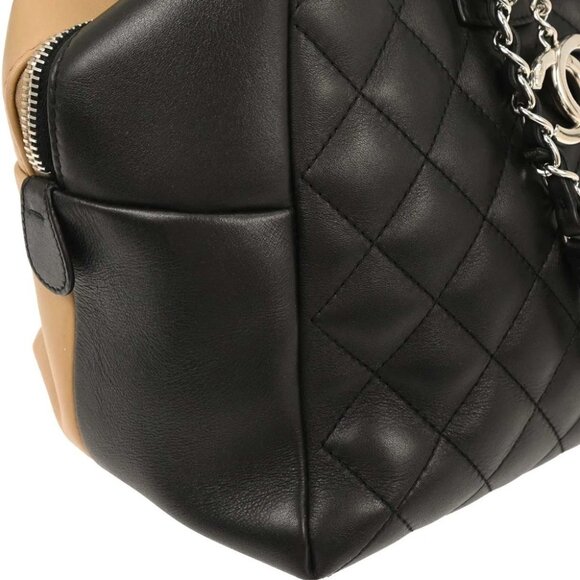 Chanel Black Beige Calfskin Featherweight Bowling Bag - Picture 5 of 10